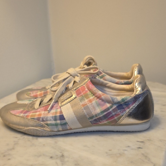 Coach Shoes - Coach Plaid Sneakers with Silver Accents